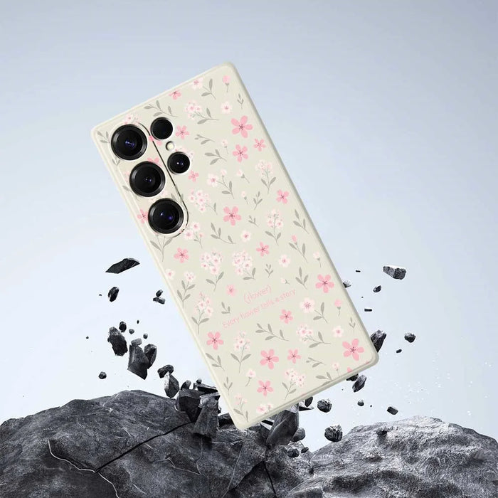 For Samsung Galaxy S25 Ultra Case Small Flower Pattern Printing Straight Edge TPU Phone Back Cover - Beige - 6