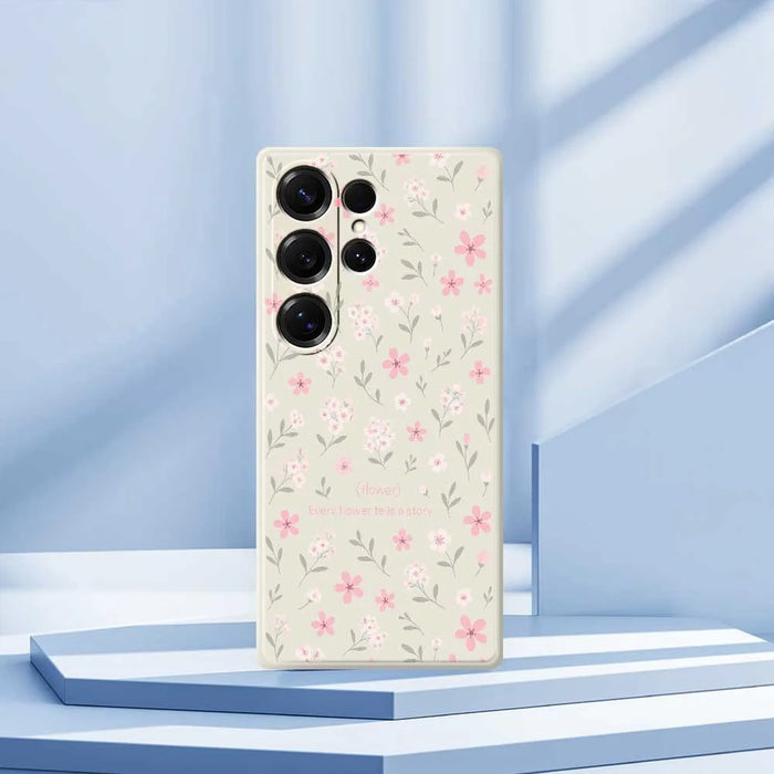 For Samsung Galaxy S25 Ultra Case Small Flower Pattern Printing Straight Edge TPU Phone Back Cover - Beige - 7