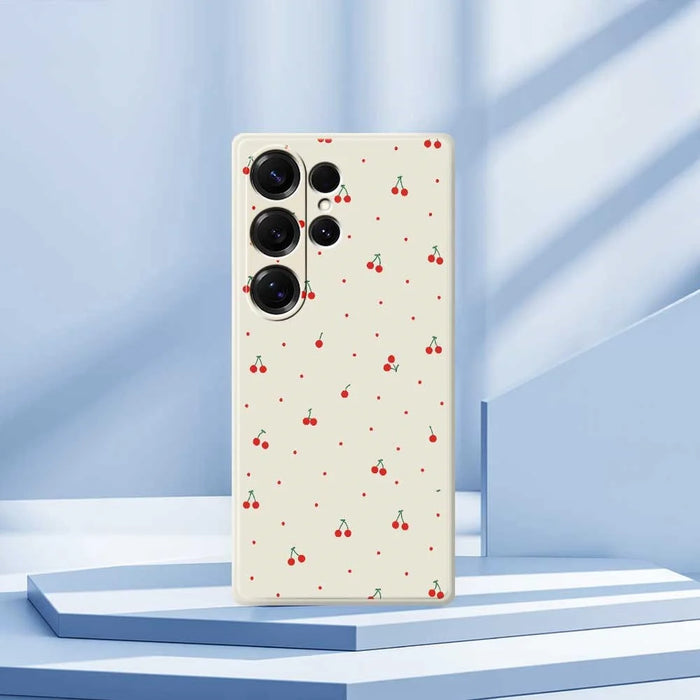 For Samsung Galaxy S25 Ultra Case Red Cherry Pattern Printing Straight Edge TPU Phone Back Cover - Beige - 7