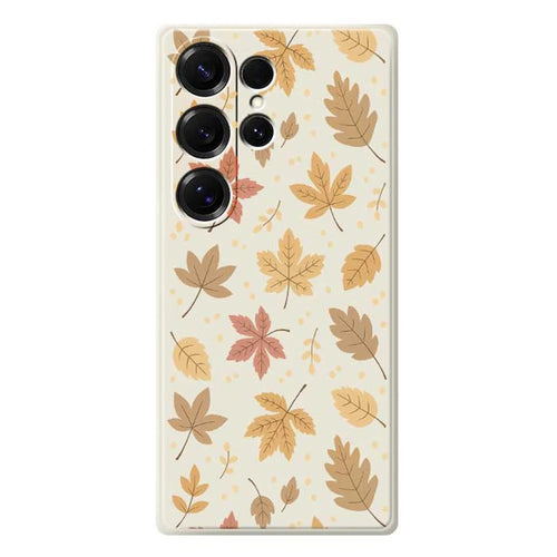 For Samsung Galaxy S25 Ultra Case Leaves Pattern Printing Straight Edge TPU Phone Back Cover - Beige - 1