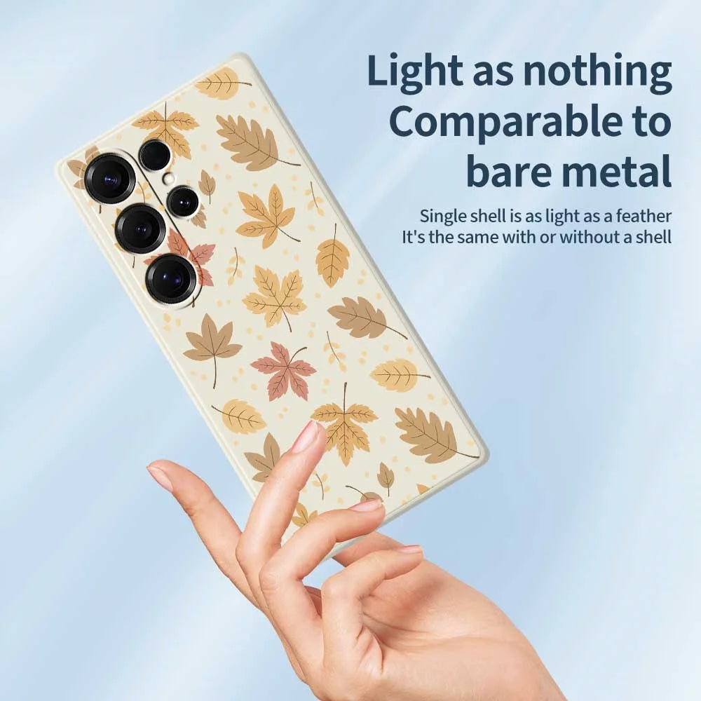 For Samsung Galaxy S25 Ultra Case Leaves Pattern Printing Straight Edge TPU Phone Back Cover - Beige - 3