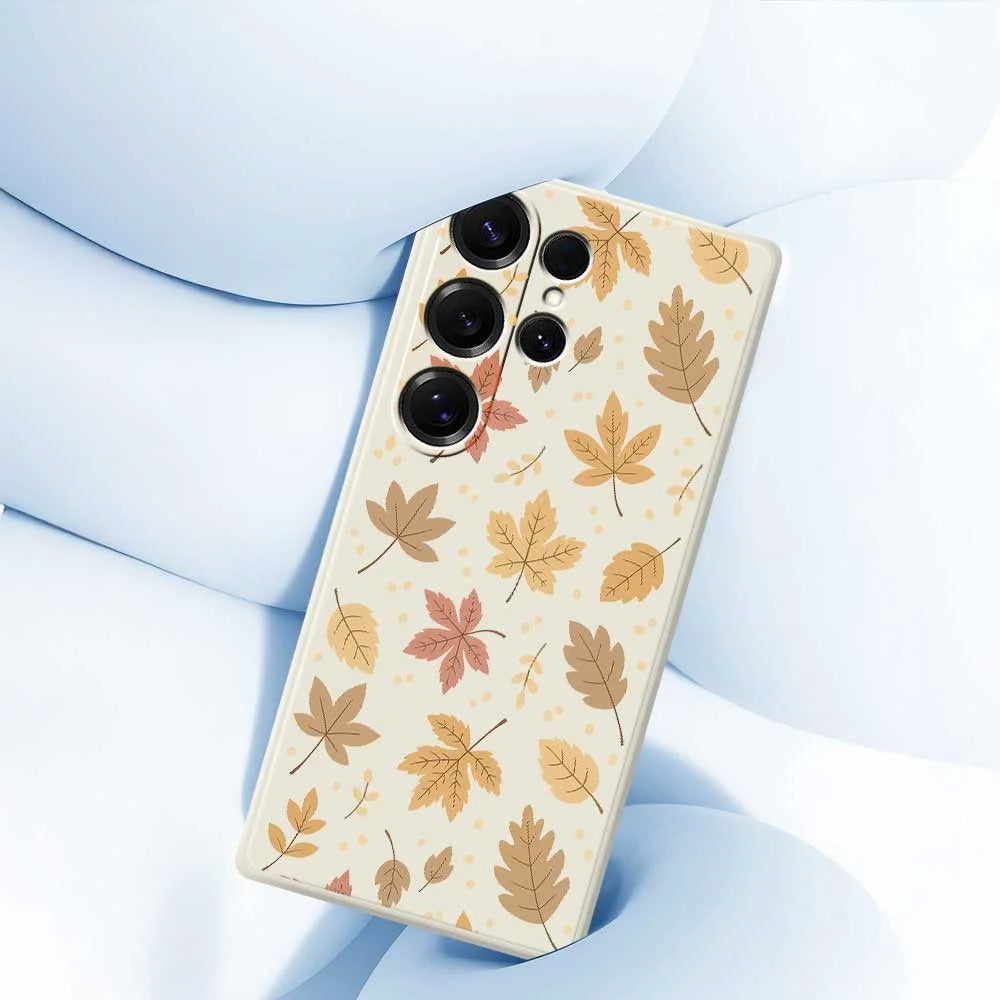 For Samsung Galaxy S25 Ultra Case Leaves Pattern Printing Straight Edge TPU Phone Back Cover - Beige - 4