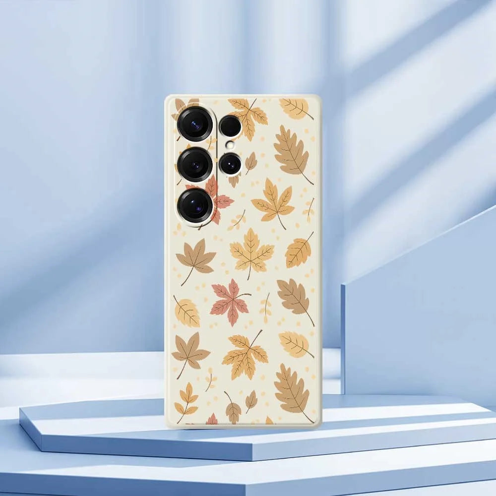 For Samsung Galaxy S25 Ultra Case Leaves Pattern Printing Straight Edge TPU Phone Back Cover - Beige - 7