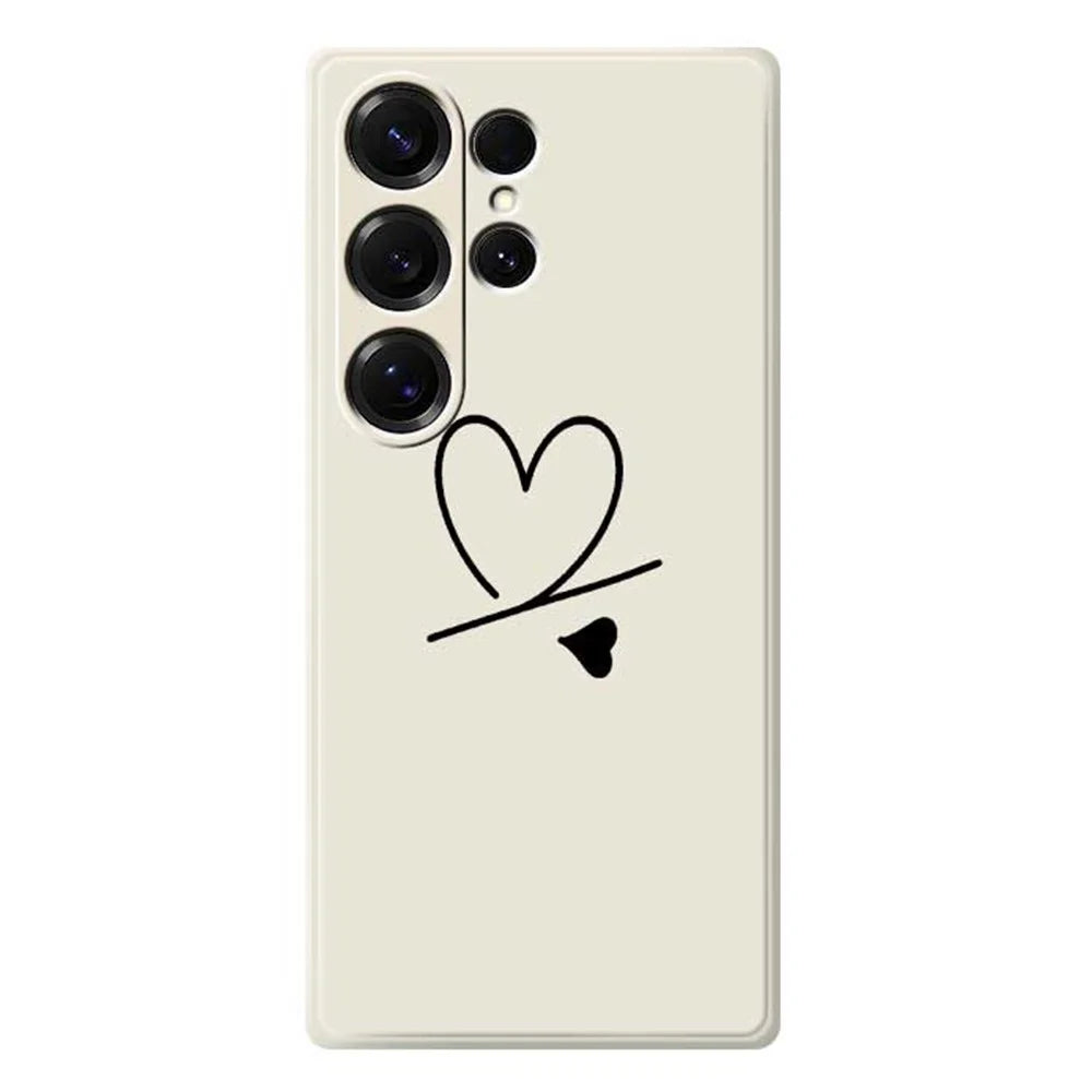 For Samsung Galaxy S25 Ultra Case Black Love Pattern Printing Straight Edge TPU Phone Back Cover - Beige - 1