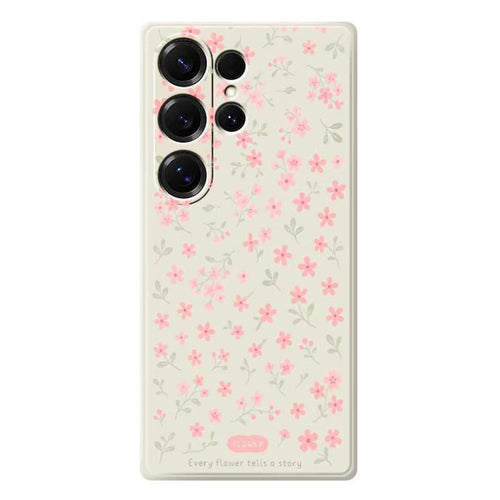 For Samsung Galaxy S25 Ultra Case Pink Small Flowers Pattern Printing Straight Edge TPU Phone Back Cover - Beige - 1
