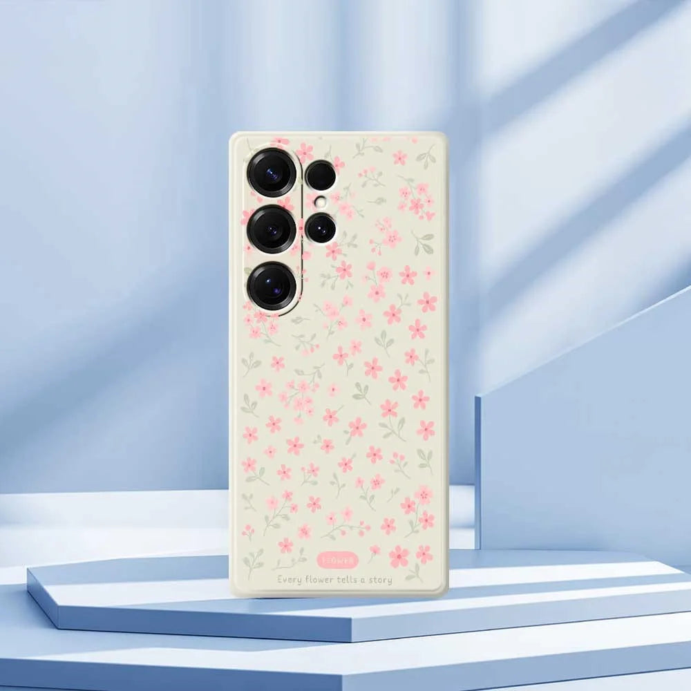 For Samsung Galaxy S25 Ultra Case Pink Small Flowers Pattern Printing Straight Edge TPU Phone Back Cover - Beige - 7