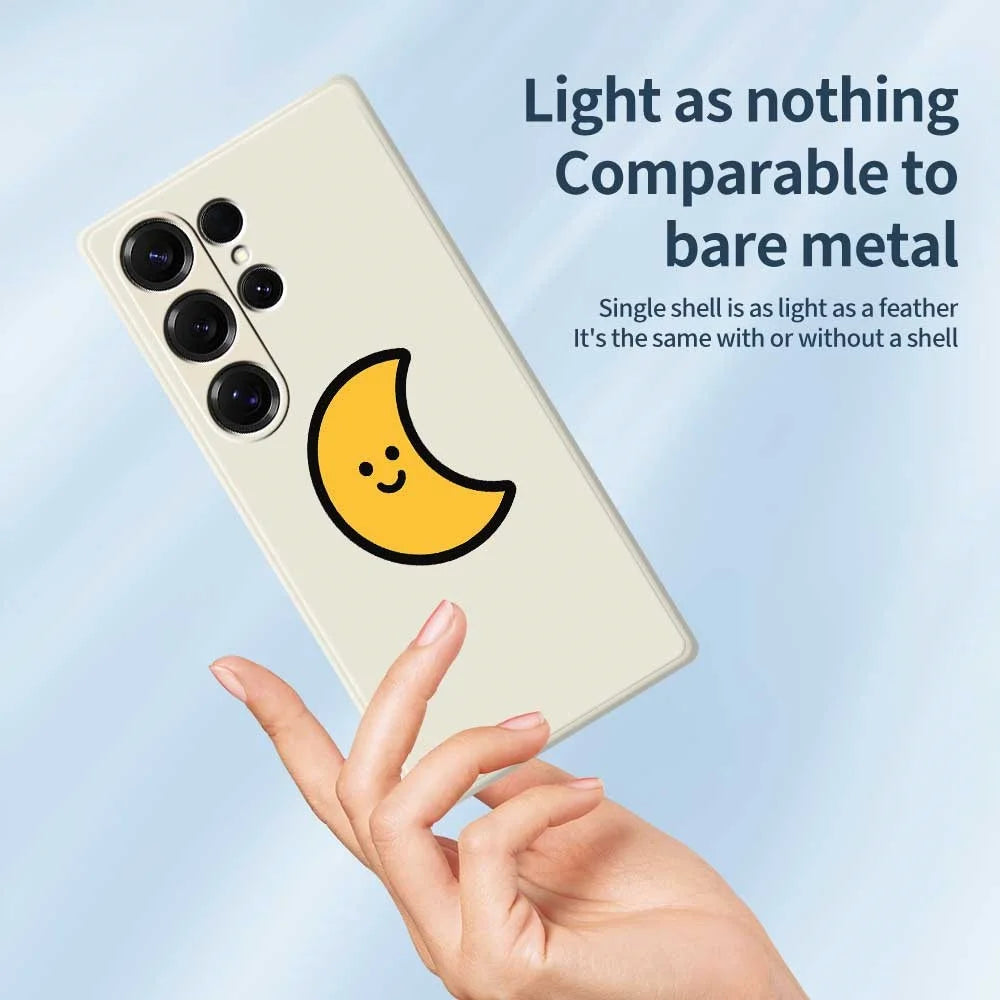 For Samsung Galaxy S25 Ultra Case Yellow Moon Pattern Printing Straight Edge TPU Phone Back Cover - Beige - 3