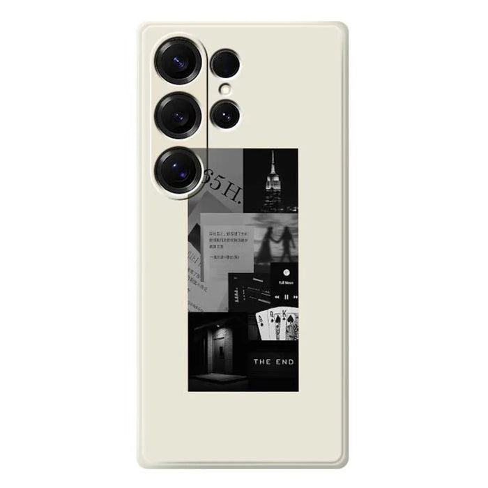 For Samsung Galaxy S25 Ultra Case Stitching Photos Pattern Printing Straight Edge TPU Phone Back Cover - Beige - 1