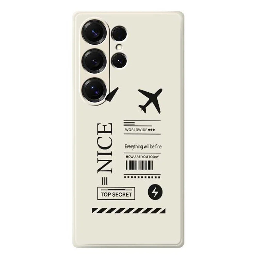 For Samsung Galaxy S25 Ultra Case Boarding Ticket Pattern Printing Straight Edge TPU Phone Back Cover - Beige - 1