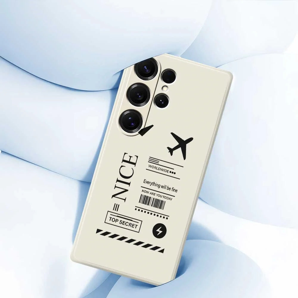 For Samsung Galaxy S25 Ultra Case Boarding Ticket Pattern Printing Straight Edge TPU Phone Back Cover - Beige - 4