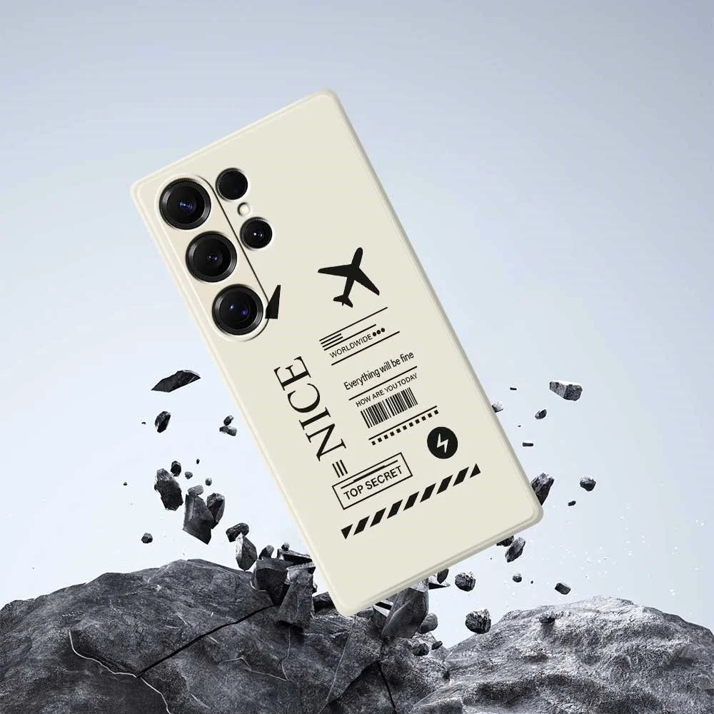 For Samsung Galaxy S25 Ultra Case Boarding Ticket Pattern Printing Straight Edge TPU Phone Back Cover - Beige - 6