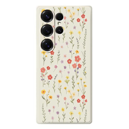 For Samsung Galaxy S25 Ultra Case Flowers and Grass Pattern Printing Straight Edge TPU Phone Back Cover - Beige - 1