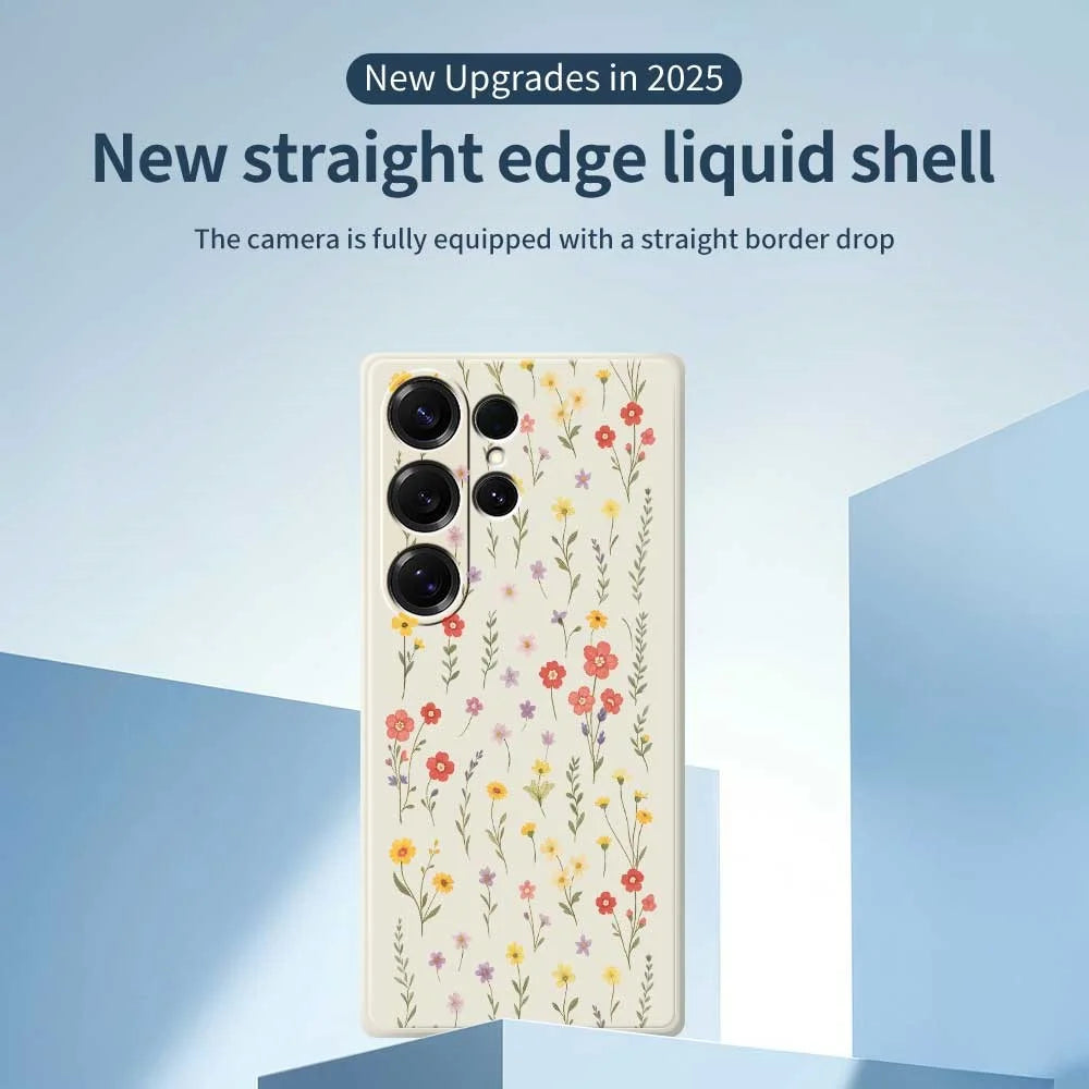 For Samsung Galaxy S25 Ultra Case Flowers and Grass Pattern Printing Straight Edge TPU Phone Back Cover - Beige - 2