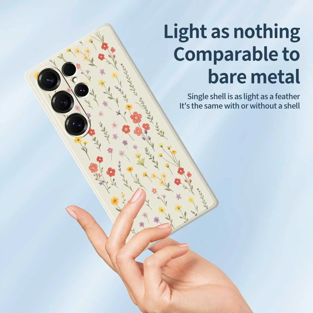 For Samsung Galaxy S25 Ultra Case Flowers and Grass Pattern Printing Straight Edge TPU Phone Back Cover - Beige - 3