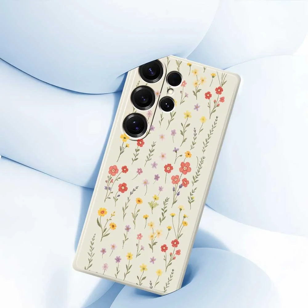 For Samsung Galaxy S25 Ultra Case Flowers and Grass Pattern Printing Straight Edge TPU Phone Back Cover - Beige - 4