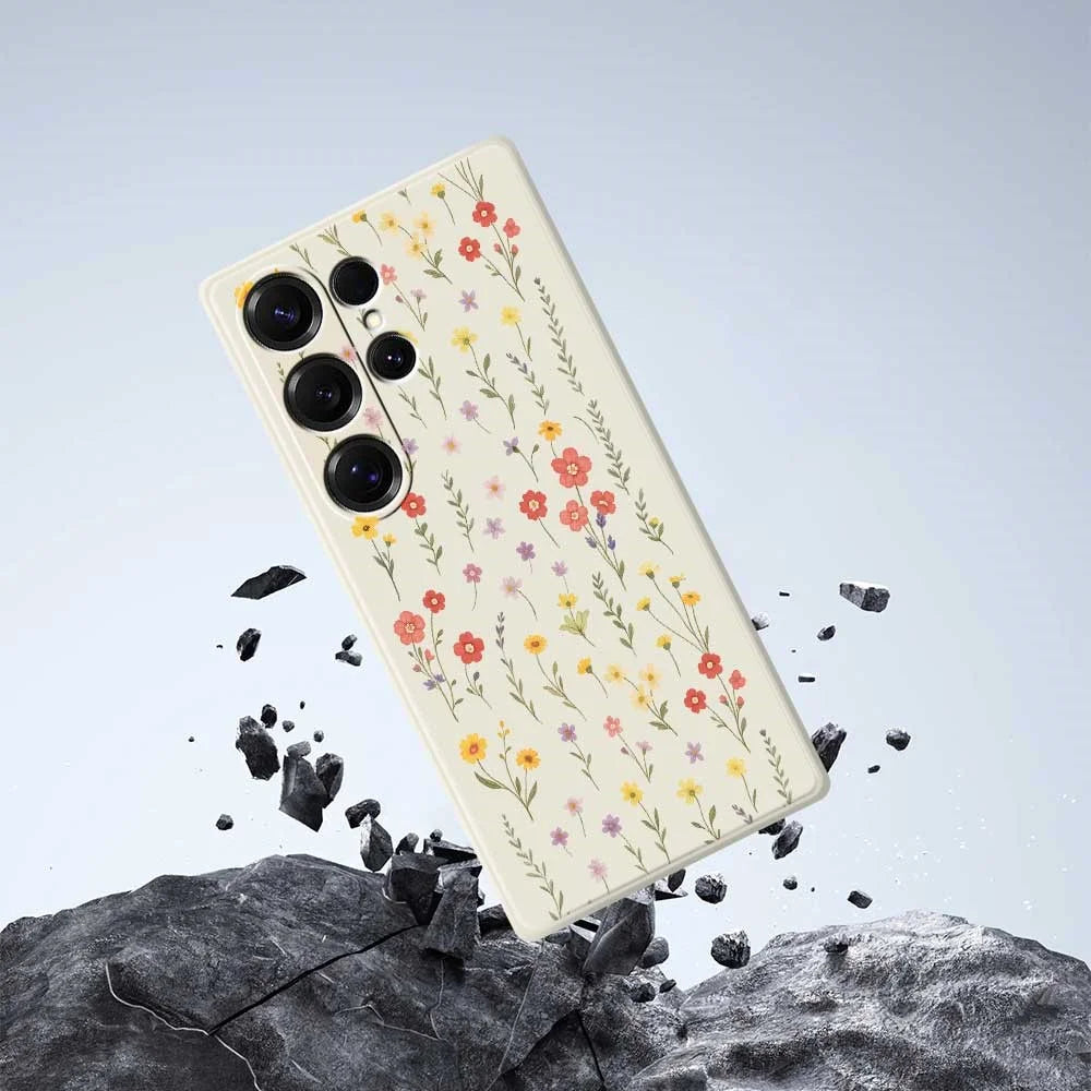 For Samsung Galaxy S25 Ultra Case Flowers and Grass Pattern Printing Straight Edge TPU Phone Back Cover - Beige - 6