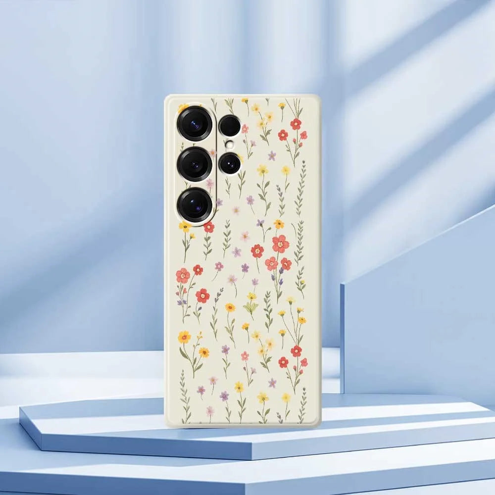 For Samsung Galaxy S25 Ultra Case Flowers and Grass Pattern Printing Straight Edge TPU Phone Back Cover - Beige - 7