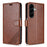 AZNS For Samsung Galaxy S25 FE Case Anti-Scratch PU Leather Stand Wallet Phone Cover - Brown - 1
