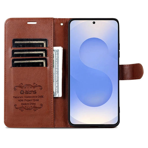 AZNS For Samsung Galaxy S25 FE Case Anti-Scratch PU Leather Stand Wallet Phone Cover - Brown - 2