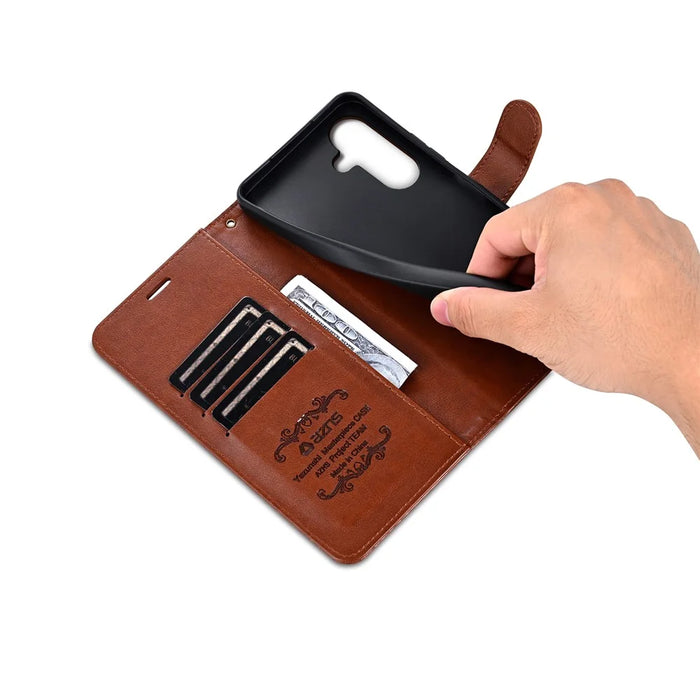 AZNS For Samsung Galaxy S25 FE Case Anti-Scratch PU Leather Stand Wallet Phone Cover - Brown - 3