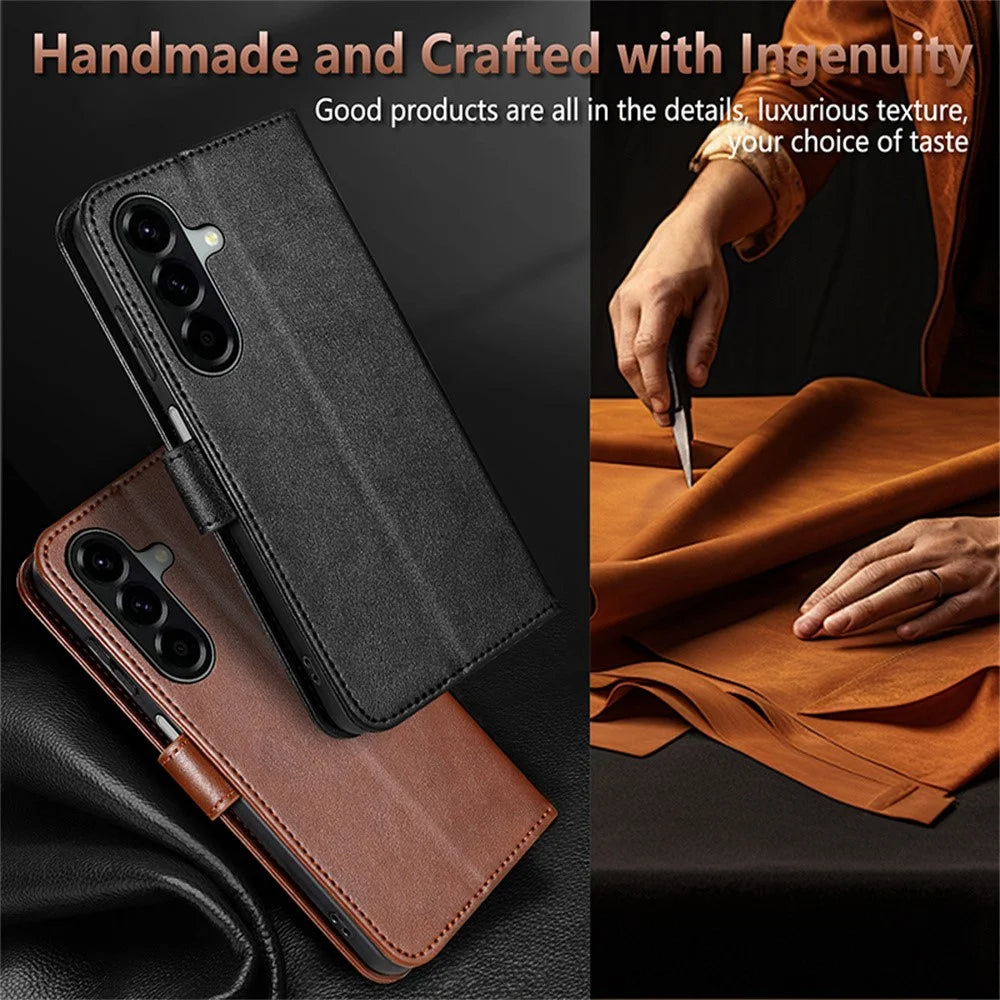 AZNS For Samsung Galaxy S25 FE Case Anti-Scratch PU Leather Stand Wallet Phone Cover - Brown - 7