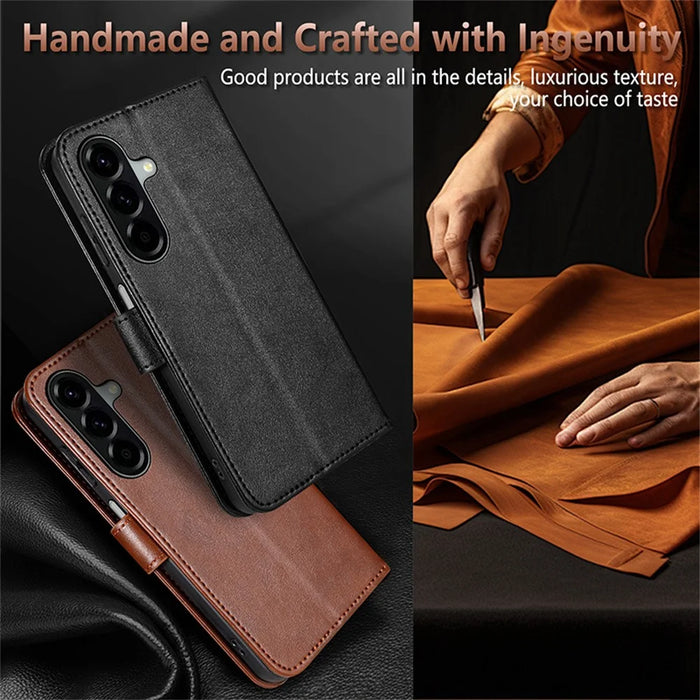 AZNS For Samsung Galaxy S25 FE Case Anti-Scratch PU Leather Stand Wallet Phone Cover - Brown - 7