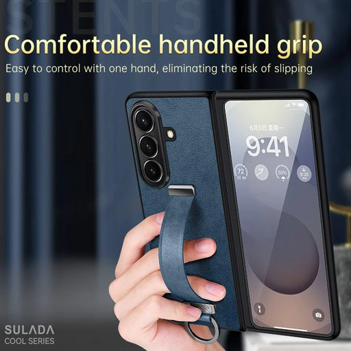 SULADA Fashion Series for Samsung Galaxy Z Fold7 5G PU Leather + PC Phone Case Adjustable Wristband Kickstand Cover - Blue - 2