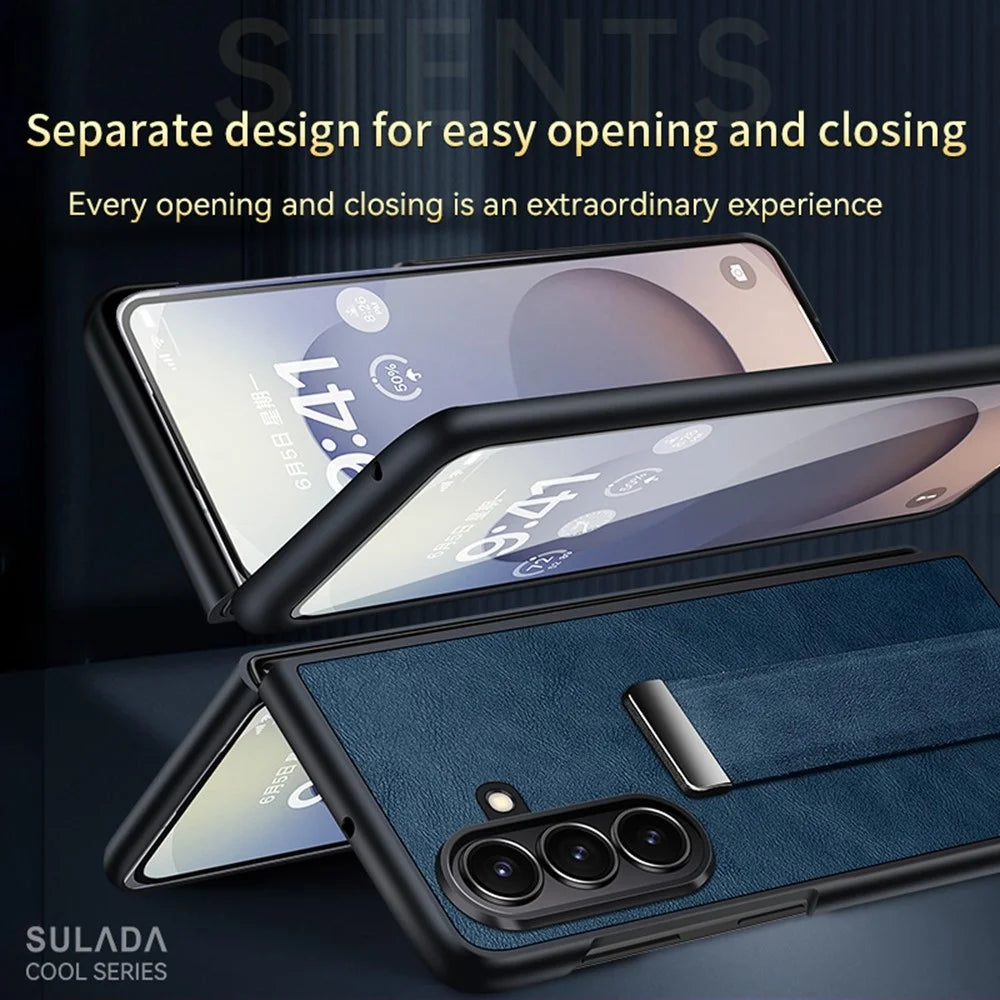 SULADA Fashion Series for Samsung Galaxy Z Fold7 5G PU Leather + PC Phone Case Adjustable Wristband Kickstand Cover - Blue - 4
