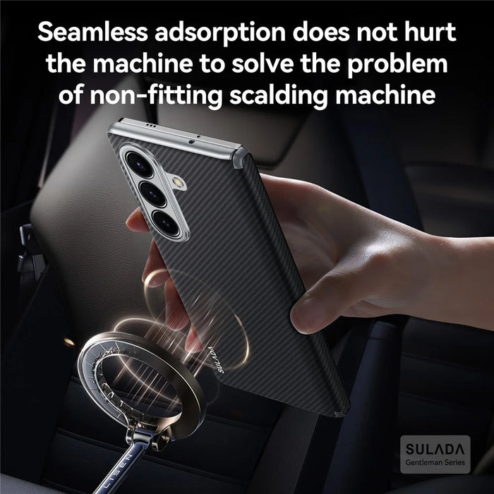 SULADA For Samsung Galaxy Z Fold7 5G Magnetic Case Leather+PC Phone Cover Carbon Fiber Texture - Black - 4