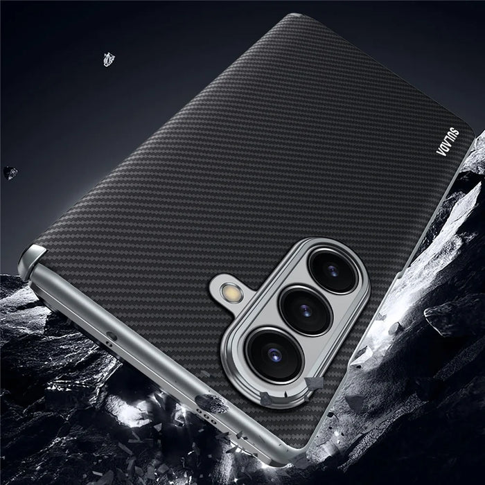 SULADA For Samsung Galaxy Z Fold7 5G Magnetic Case Leather+PC Phone Cover Carbon Fiber Texture - Black - 7
