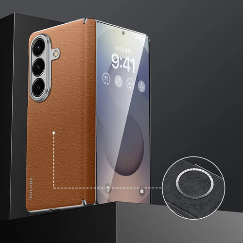 SULADA For Samsung Galaxy Z Fold7 5G Case Genuine Cow Leather Frameless Phone Back Cover - Brown - 1