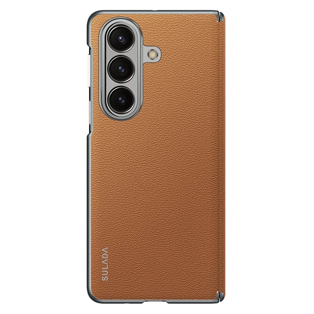 SULADA For Samsung Galaxy Z Fold7 5G Case Genuine Cow Leather Frameless Phone Back Cover - Brown - 2