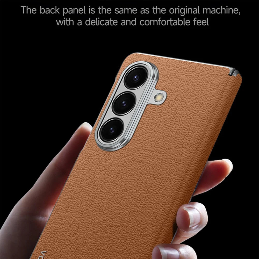 SULADA For Samsung Galaxy Z Fold7 5G Case Genuine Cow Leather Frameless Phone Back Cover - Brown - 5