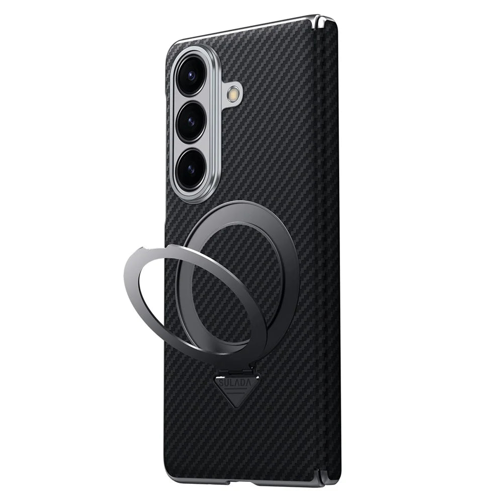 SULADA For Samsung Galaxy Z Fold7 5G Magnetic Case Kickstand PU + PC Phone Cover Carbon Fiber Texture - Black - 2