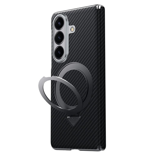 SULADA For Samsung Galaxy Z Fold7 5G Magnetic Case Kickstand PU + PC Phone Cover Carbon Fiber Texture - Black - 2
