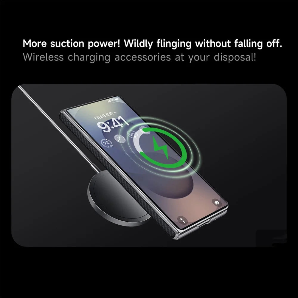 SULADA For Samsung Galaxy Z Fold7 5G Magnetic Case Kickstand PU + PC Phone Cover Carbon Fiber Texture - Black - 3