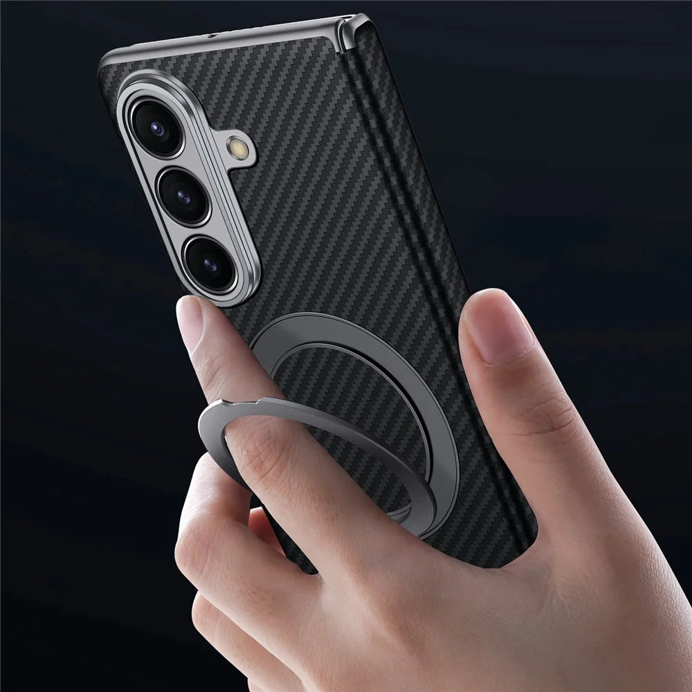 SULADA For Samsung Galaxy Z Fold7 5G Magnetic Case Kickstand PU + PC Phone Cover Carbon Fiber Texture - Black - 4
