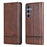 AZNS For Samsung Galaxy S25 FE Case Cowhide Texture PU Leather Wallet Phone Cover - Coffee - 1