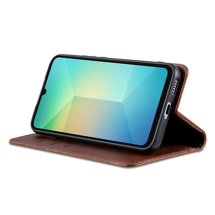 AZNS For Samsung Galaxy S25 FE Case Cowhide Texture PU Leather Wallet Phone Cover - Coffee - 3