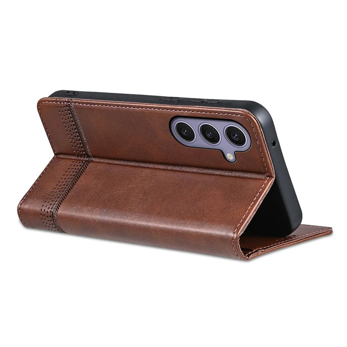 AZNS For Samsung Galaxy S25 FE Case Cowhide Texture PU Leather Wallet Phone Cover - Coffee - 4