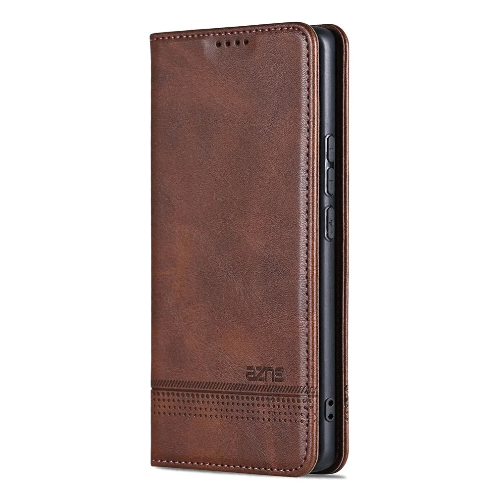 AZNS For Samsung Galaxy S25 FE Case Cowhide Texture PU Leather Wallet Phone Cover - Coffee - 7