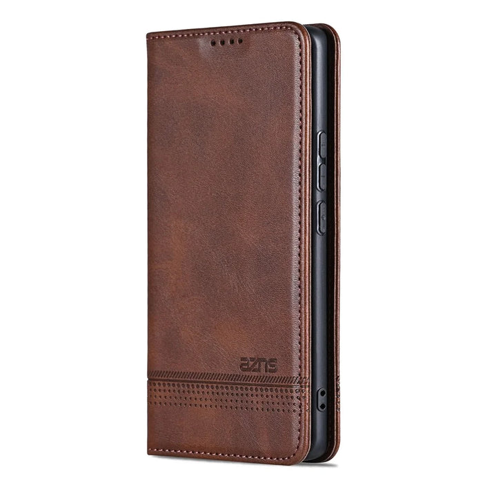 AZNS For Samsung Galaxy S25 FE Case Cowhide Texture PU Leather Wallet Phone Cover - Coffee - 7