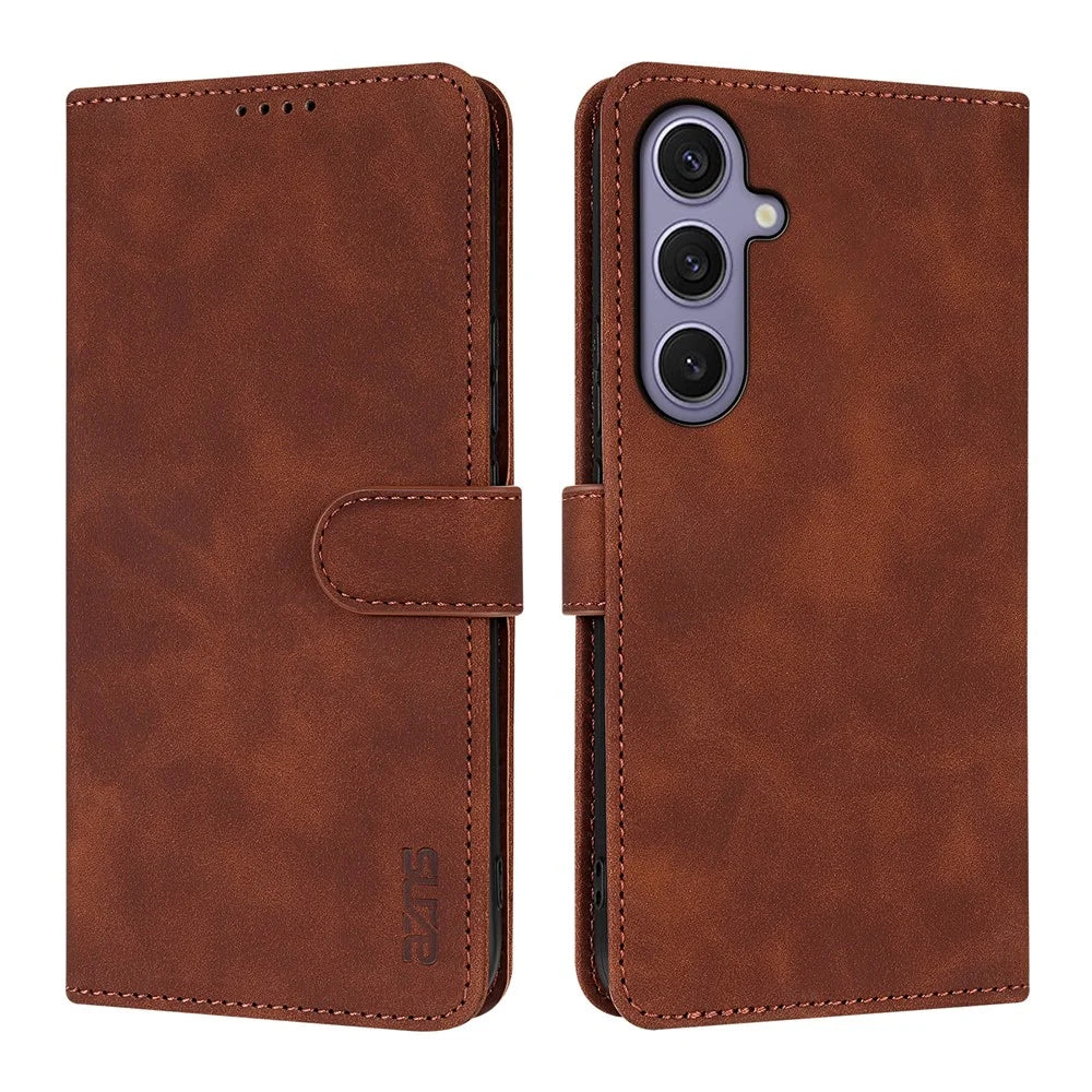 AZNS For Samsung Galaxy S25 FE Case PU Leather Wallet Phone Cover - Brown - 1
