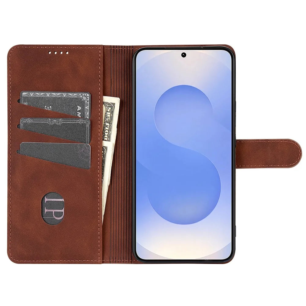 AZNS For Samsung Galaxy S25 FE Case PU Leather Wallet Phone Cover - Brown - 2