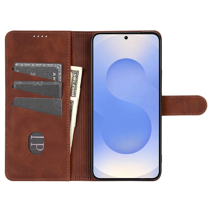 AZNS For Samsung Galaxy S25 FE Case PU Leather Wallet Phone Cover - Brown - 2