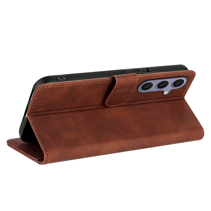AZNS For Samsung Galaxy S25 FE Case PU Leather Wallet Phone Cover - Brown - 4