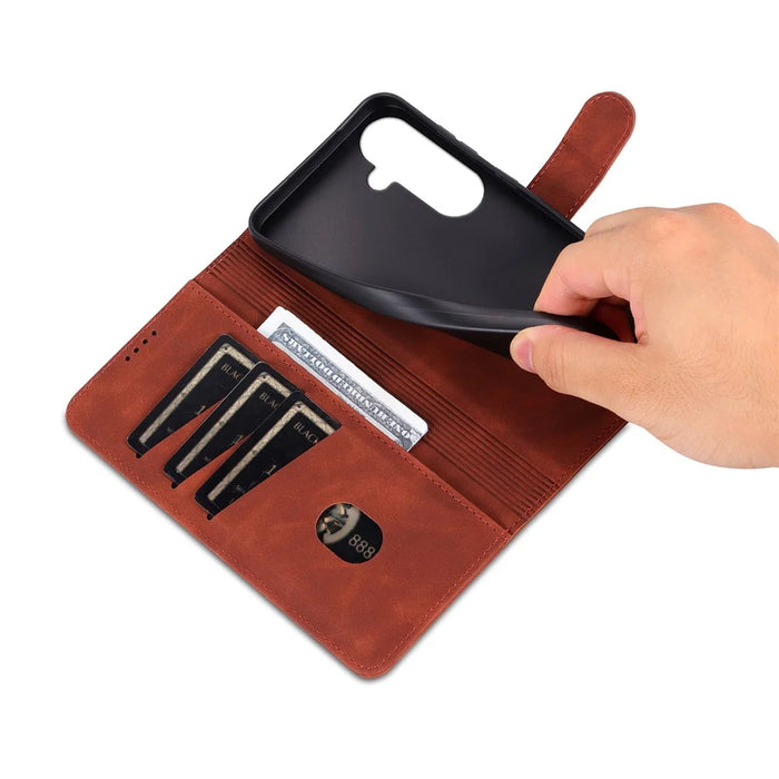 AZNS For Samsung Galaxy S25 FE Case PU Leather Wallet Phone Cover - Brown - 5