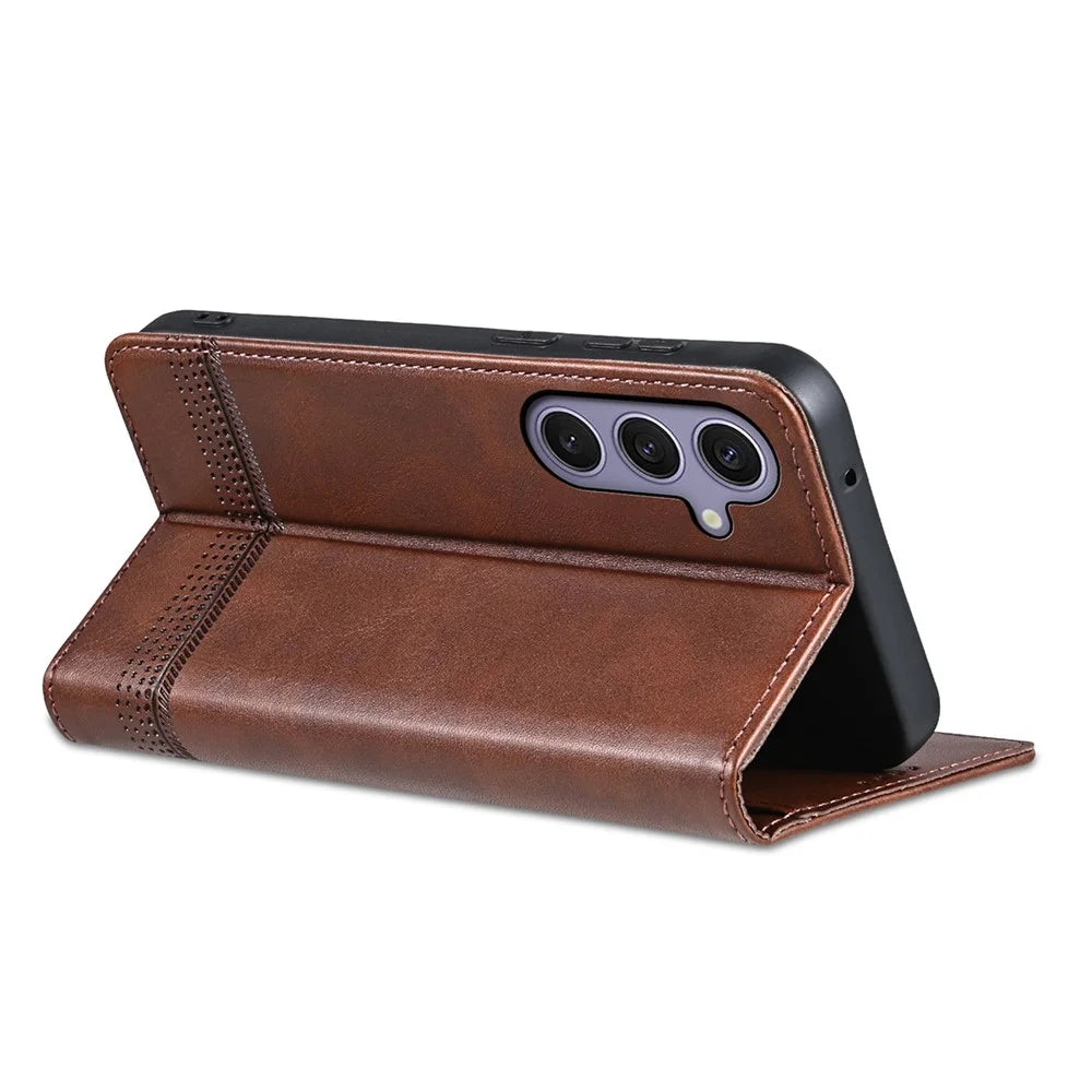AZNS For Samsung Galaxy A18 5G / A18 4G / A17 5G / A17 4G / A26 5G Case Cowhide Texture PU Leather Wallet Phone Cover - Coffee - 4