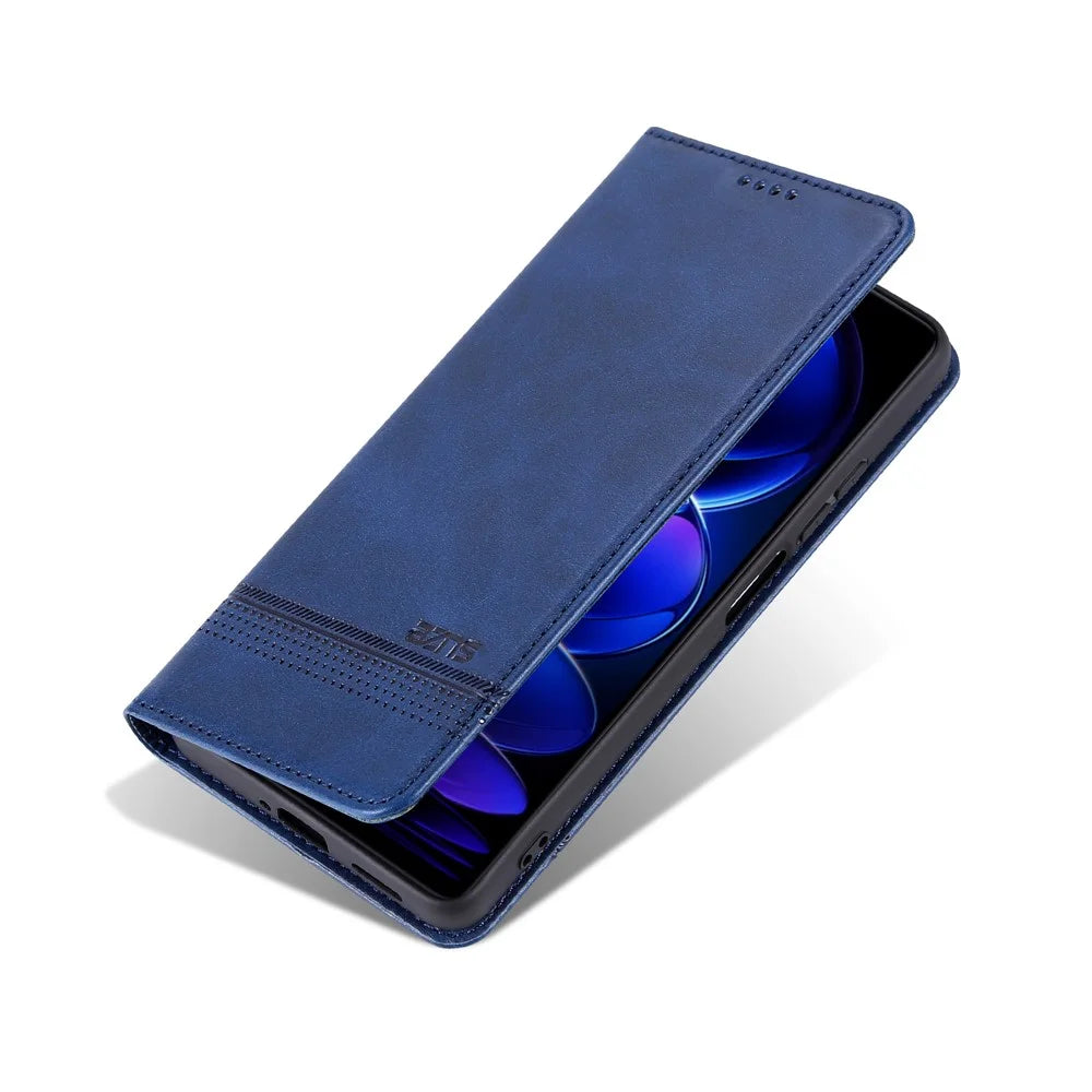 AZNS For Samsung Galaxy A08 5G / A08 4G / A07 5G / A07 4G Case Cowhide Texture PU Leather Wallet Phone Cover - Blue - 5