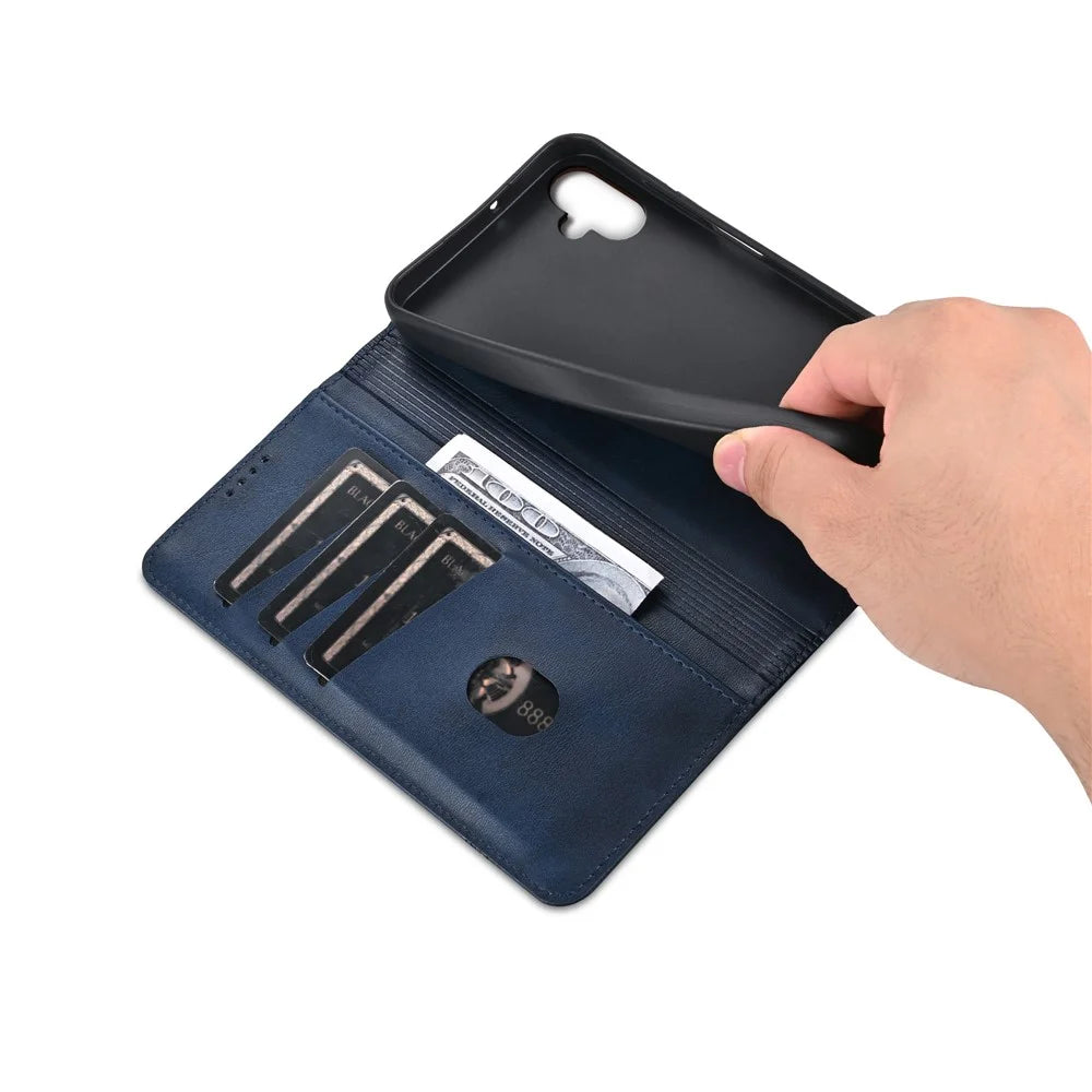 AZNS For Samsung Galaxy A08 5G / A08 4G / A07 5G / A07 4G Case Cowhide Texture PU Leather Wallet Phone Cover - Blue - 6